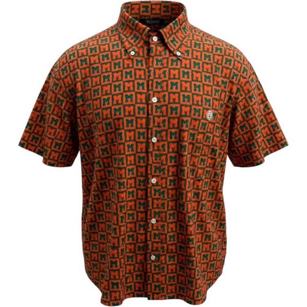 NCAA Miami FL Hurricanes All Over Logo Button Up Shirt Orange Green 2XL NEW